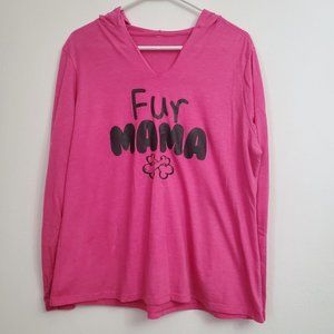 Fur Mama Pink Long Sleeve Shirt with Hood Size Large